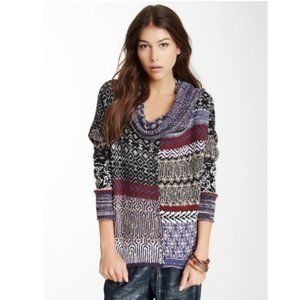 Free People Cowl Neck Favorite Patchwork Sweater Size S